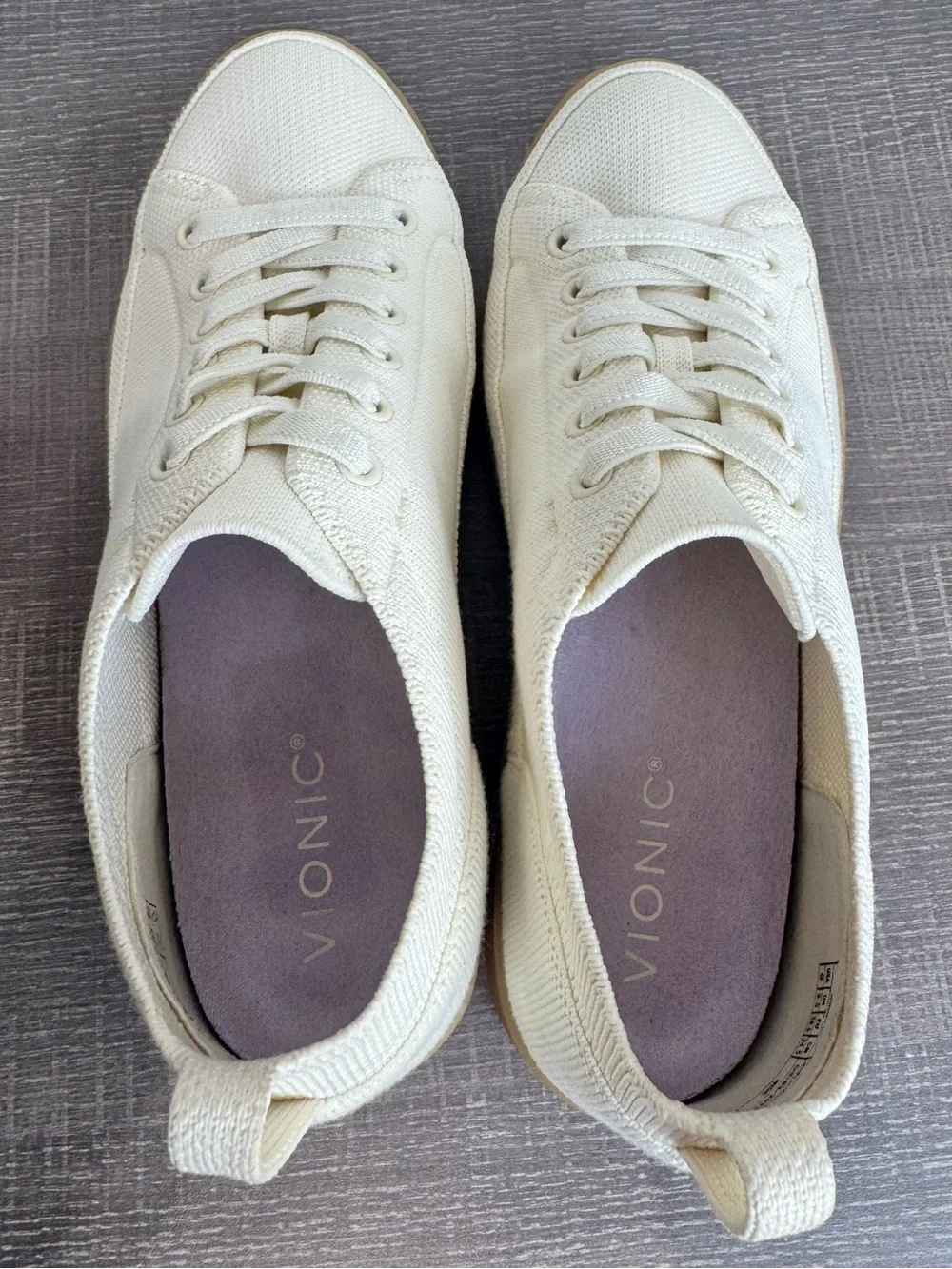 Vionic Cream Canvas Lace-Up Flats with Gum Soles